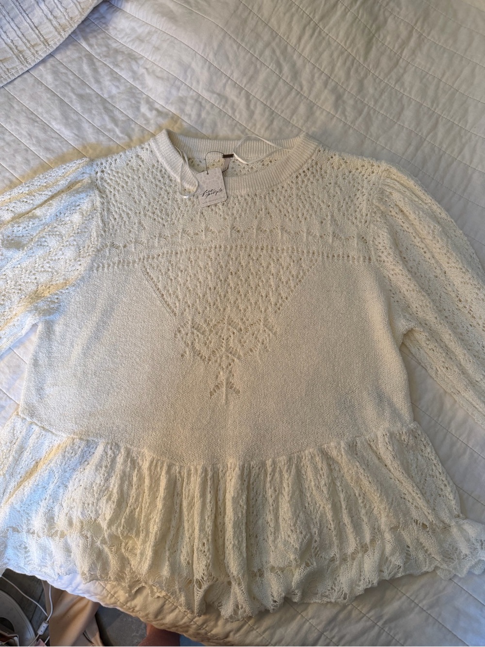 Free People White Lace Knit Scoop Neck Sweater - Picture 7 of 11